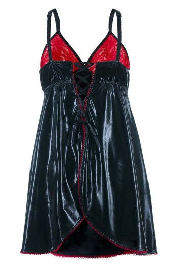 schwarz/rotes Wetlook Chemise SB/1003 54/56 Sexy Base