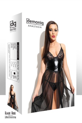 schwarzes langes Kleid Anastasia S/M von Demoniq Black Rose Collection