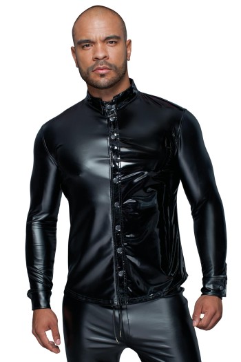 Langärmliges Powerwetlook & PVC Shirt H064 - XL