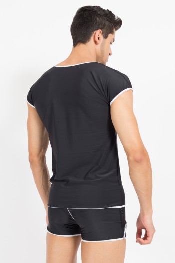 schwarz/weißes V-Shirt Mixing 43-77 L von Look Me