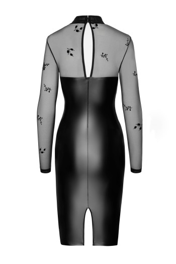 F310 halblanges Powerwetlook Kleid mit Tüll - M