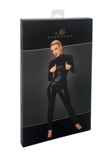 F319 Powerwetlook Catsuit mit Reißverschluss und Ring - 3XL