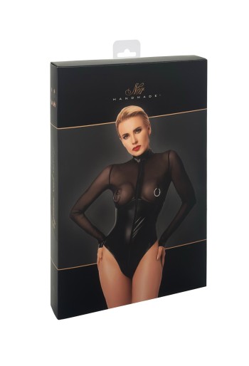 F321 Wetlook/Tüll Body mit Ringen - 2XL