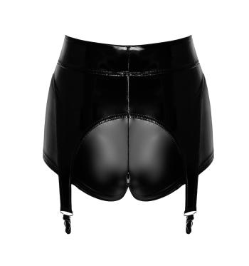 F325 Wetlook Shorts mit PVC Strumpfhaltern - XL