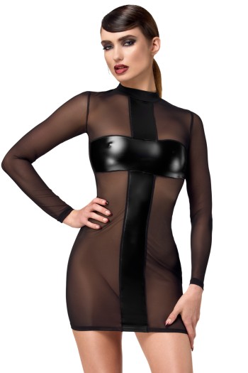 F369 Crossfire Mesh & Wetlook Mini dress - L