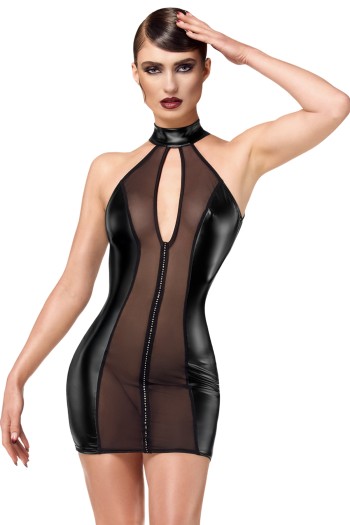 F370 Luxuria Crystal Sheer Mini Dress - S