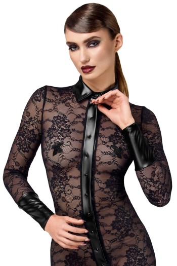 F376 Noirelle Lace Button-up Midi dress - XS