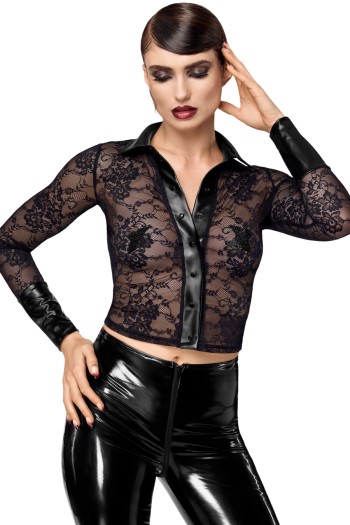 F377 Noirelle Lace Button-up Shirt - M