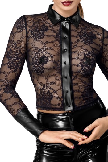 F377 Noirelle Lace Button-up Shirt - M