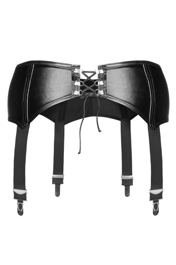 schwarzer Wetlook Strapsgürtel F034 L von Noir Handmade