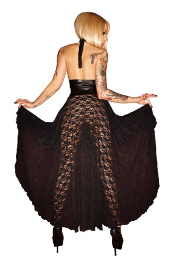 schwarzes langes Neckholder-Kleid F021 L von Noir Handmade