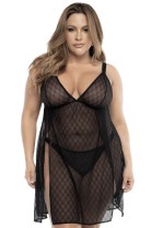Black Fishnet Nightie, Plus Size - MAL7498XBLK - 3XL/4XL