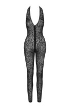F286 Leopard flock halter catsuit - S