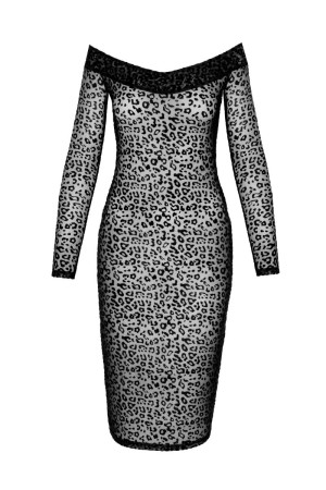 F284 Midikleid aus Leopardenflock - XL