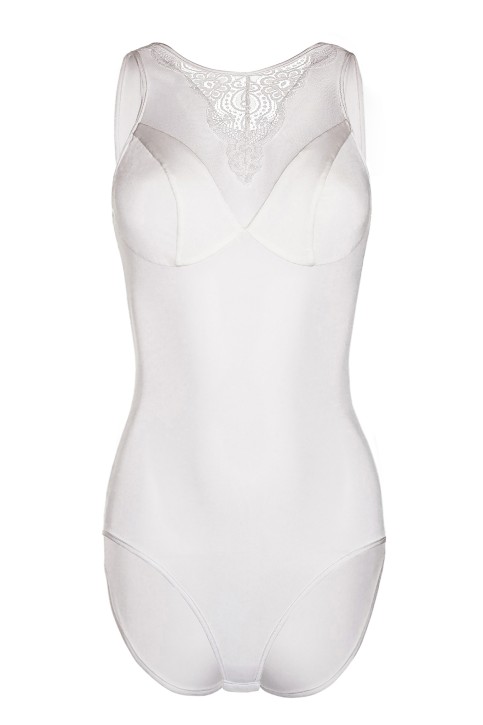 ecru Body mit Netzeinsatz und Spitze KA923323 - S