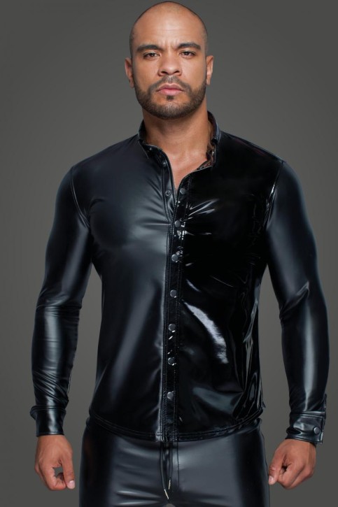 Langärmliges Powerwetlook & PVC Shirt H064 - M