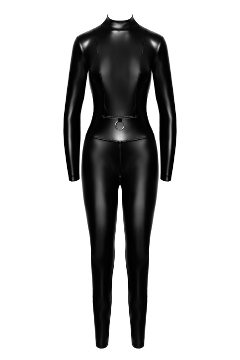 F319 Powerwetlook Catsuit mit Reißverschluss und Ring - S